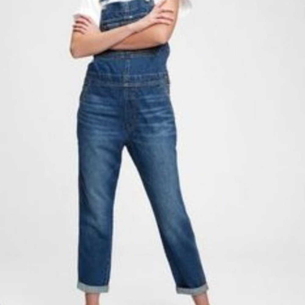 Gap Women's  Dark Wash Cropped Overalls, Size XL
